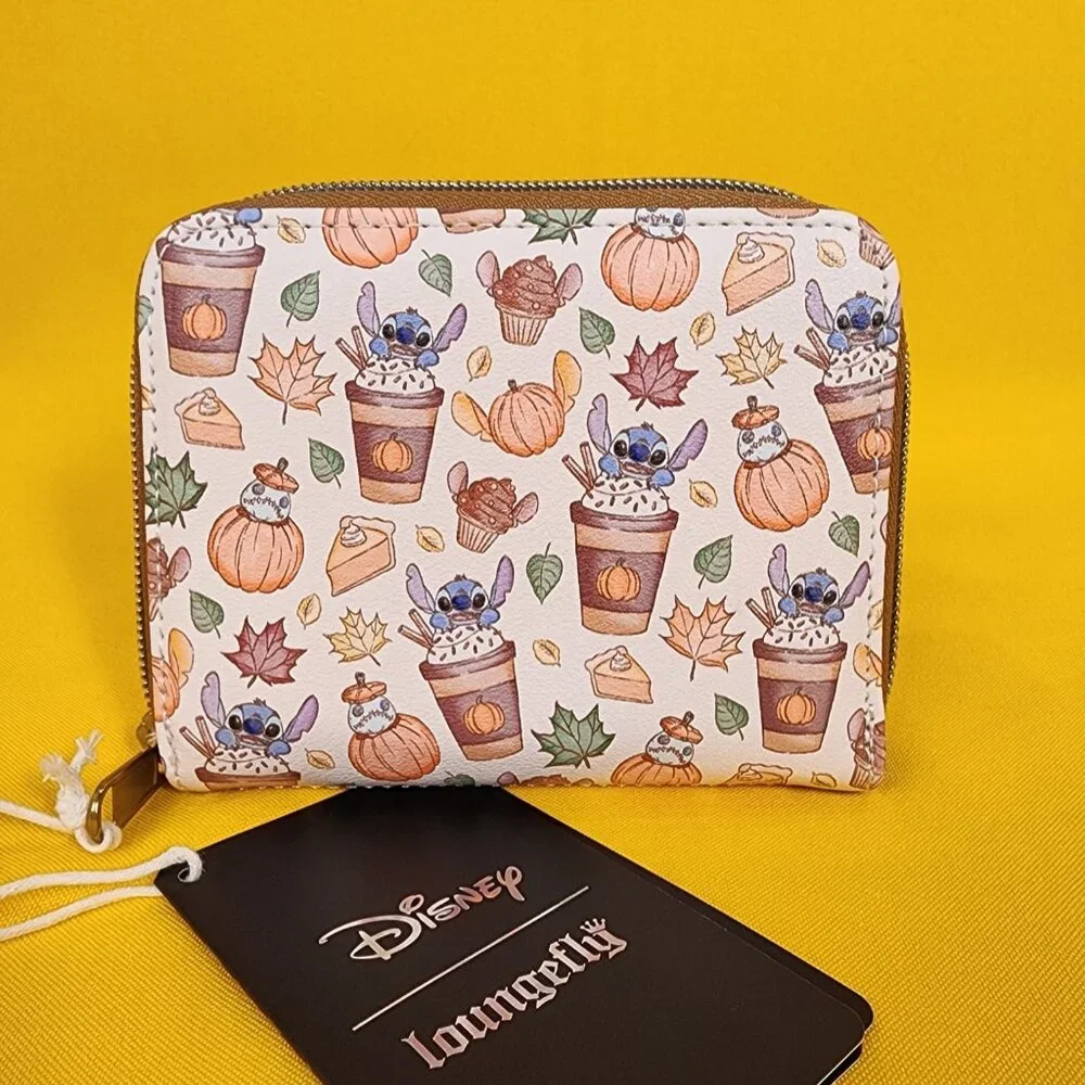 Loungefly Disney Lilo & Stitch Pumpkin Spice Latte Fall Leaf Zip Wallet NEW